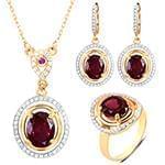 نیم ست طلای زرد زنانه با نگین یاقوت قرمز و الماس تراش برلیان مدل: hsdf1504