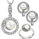 نیم ست طلای سفید زنانه با نگین مروارید و الماس تراش برلیان مدل: hsdf1505