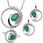 نیم ست طلای سفید زنانه با نگین زمرد و الماس تراش برلیان مدل: hsdf1506