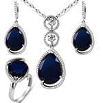 نیم ست طلای سفید زنانه با نگین یاقوت کبود و الماس تراش برلیان مدل: hsdf1507