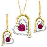 نیم ست آویز و گوشواره با نگین یاقوت قرمز و الماس تراش برلیان طرح قلب مدل: hsdf1509
