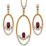 نیم ست آویز و گوشواره با نگین یاقوت قرمز و الماس تراش برلیان مدل: hsdf1511