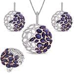 نیم ست طلای سفید زنانه با نگین آمتیس و الماس تراش برلیان مدل: hsdf1512