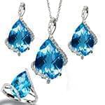 نیم ست طلای سفید زنانه با نگین توپاز و الماس تراش برلیان مدل: hsdf1513