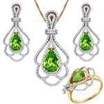 نیم ست طلای زرد زنانه با نگین زبرجد و الماس تراش برلیان مدل: hsdf1514