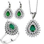 نیم ست طلای سفید زنانه با نگین زمرد و الماس تراش برلیان مدل: hsdf1517