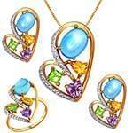 نیم ست قلب با نگین زبرجد، فیروزه، سیترین، آمتیس و الماس تراش برلیان مدل: hsdf1518