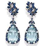 گوشواره زنانه طلا و جواهر یاقوت کبود، توپاز و الماس تراش برلیان مدل: edf1534