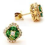 گوشواره میخی زنانه طلا و جواهر زمرد و الماس تراش برلیان مدل: edf1543