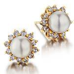 گوشواره زنانه میخی طلا و جواهر مروارید و الماس تراش برلیان مدل: edf1544