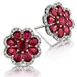 گوشواره زنانه طلا و جواهر یاقوت قرمز و الماس تراش برلیان طرح گل مدل: edf1545