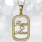 آویز اسم طلا با نگین الماس تراش برلیان قاب مستطیل - فونت لاتین: مدل ndn1104