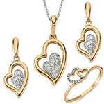  نیم ست طلا و جواهر  با نگین الماس تراش برلیان طرح قلبهای تو در تو : مدل hdset2108 