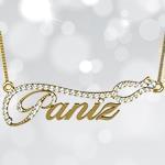 پلاک اسم طلا بانگین الماس تراش برلیان طرح گل عاشق- فونت لاتین: مدل ndn1105