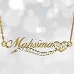 پلاک اسم طلا با پایه قلب و نگین الماس تراش برلیان - فونت لاتین: مدل ndn1107