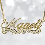 پلاک اسم طلای زرد با نگین الماس تراش برلیان - فونت لاتین: مدل ndn1109