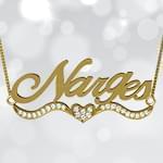 پلاک اسم طلا با پایه قلب و نگین الماس تراش برلیان - فونت لاتین: مدل ndn1111