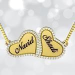 پلاک اسم طلا با پایه قلب دو اسمه و نگین الماس تراش برلیان - فونت لاتین: مدل ndn1121