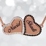 پلاک اسم طلا با پایه قلب دو اسمه و نگین الماس تراش برلیان و اسپینل: مدل ndn1122