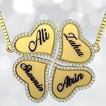 پلاک اسم طلا با پایه قلب چهار اسمی خانواده و نگین الماس تراش برلیان : مدل ndn1124