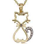 پلاک طلای کودکانه با نگین الماس تراش برلیان طرح گربه ملوس مدل: pgb2208