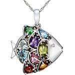 پلاک طلای کودکانه با نگین الماس تراش برلیان و سنگهای رنگی طرح ماهی کوچولو مدل: pgb2214