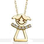 پلاک طلای کودکانه با نگین الماس تراش برلیان طرح دخترک مدل: pgb2217