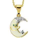 پلاک طلای کودکانه با نگین الماس تراش برلیان و میناکاری طرح ماه مهربون مدل: pgb2219 