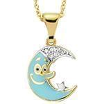 پلاک طلای کودکانه با نگین الماس تراش برلیان و میناکاری طرح ماه مهربون مدل: pgb2221