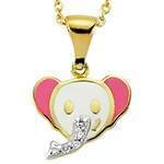 پلاک طلای کودکانه با نگین الماس تراش برلیان و میناکاری طرح فیل مدل: pgb2222