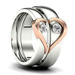  حلقه ست ازدواج طلای سفید و رزگلد با نگین برلیان طرح پازل قلب مدل: srd1634 