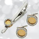 ست گیره کروات و دکمه سردست طلای زرد و سفید با نگین برلیان مدل smb1003