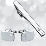 ست گیره کروات و دکمه سردست طلا سفید با تک نگین برلیان مدل smb1005