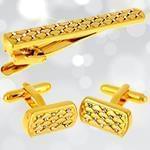 ست گیره کروات و دکمه سردست طلا با نگین برلیان مدل smb1006