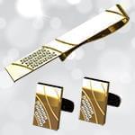 ست گیره کروات و دکمه سردست طلا با نگین الماس تراش برلیان مدل smb1010