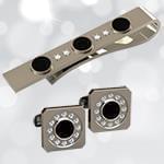 ست گیره کروات و دکمه سردست طلا با نگین الماس تراش برلیان و انیکس مدل smb1011