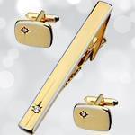 ست گیره کروات و دکمه سردست طلا با نگین الماس تراش برلیان مدل smb1013