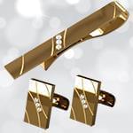 گیره کروات و دکمه سردست ست طلای زرد با نگین برلیان مدل smb1014