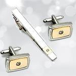 ست گیره کروات و دکمه سردست طلا با تک نگین الماس تراش برلیان مدل smb1017