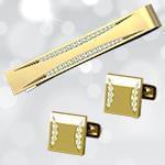 ست گیره کروات و دکمه سردست طلا با نگین الماس تراش برلیان مدل smb1018