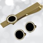 ست گیره کروات و دکمه سردست طلا با نگین الماس تراش برلیان و انیکس مدل smb1019