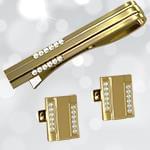 ست گیره کروات و دکمه سردست طلا با نگین الماس تراش برلیان مدل smb1021