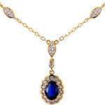 گردنبند طلا و جواهر با نگین یاقوت کبود و الماس تراش برلیان مدل: ndf1348