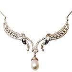 گردنبند طلا و جواهر با نگین مروارید و الماس تراش برلیان مدل: ndf1350