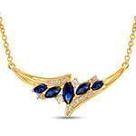 گردنبند طلا و جواهر با نگین یاقوت کبود مارکیز و الماس تراش برلیان مدل: ndf1354