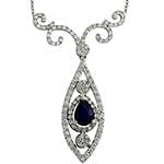 گردنبند طلا و جواهر با نگین یاقوت کبود و الماس تراش برلیان مدل: ndf1361