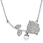 گردنبند طلا و جواهر با نگین مروارید و الماس تراش برلیان طرح گل مدل: ndf1362