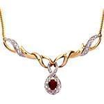 گردنبند طلا و جواهر با نگین یاقوت قرمز و الماس تراش برلیان مدل: ndf1364