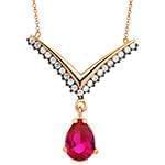 گردنبند طلا و جواهر با نگین یاقوت قرمز و الماس تراش برلیان مدل: ndf1367 