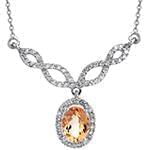 گردنبند طلا و جواهر با نگین سیترین و الماس تراش برلیان مدل: ndf1368 